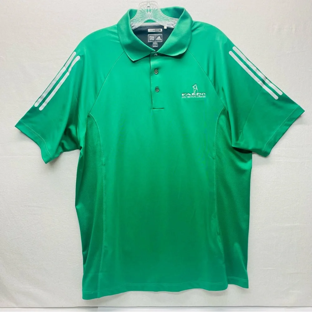 Adidas Clima Cool Mens Large Green White Golf Polo Faldo Golf Institute Marriott